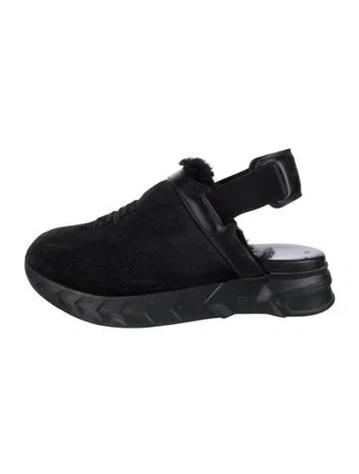 Pre-owned Givenchy Suede Fur Trim Slingback Flats In Blue