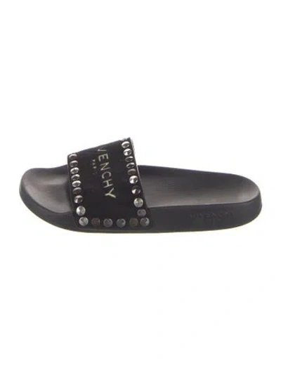 Pre-owned Givenchy Suede Graphic Print Slides In Black