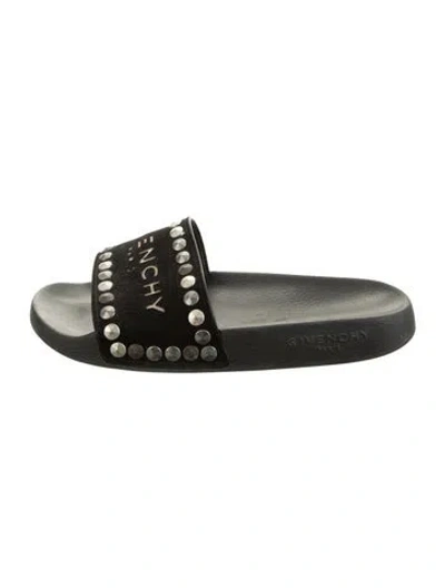 Pre-owned Givenchy Suede Graphic Print Slides In Black
