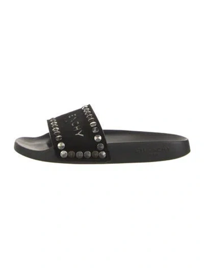 Pre-owned Givenchy Suede Graphic Print Slides In Black