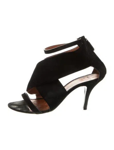 Pre-owned Givenchy Suede Grosgrain Trim Sandals In Black