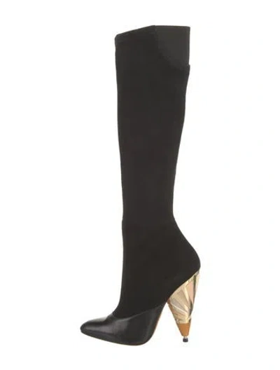 Pre-owned Givenchy Suede Leather Trim Embellishment Boots In Black