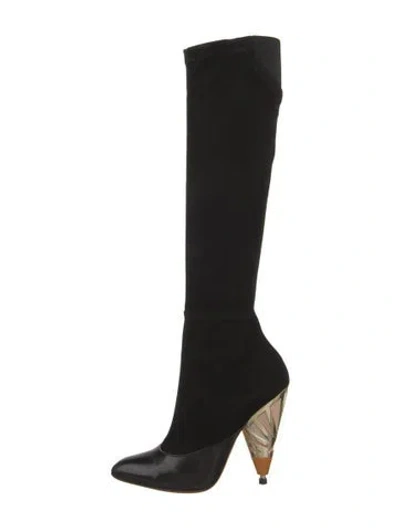 Pre-owned Givenchy Suede Leather Trim Embellishment Sock Boots In Black