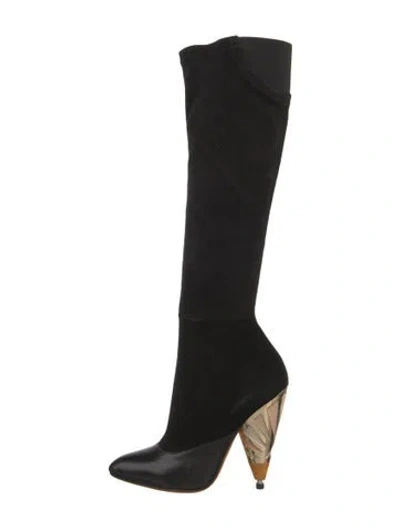 Pre-owned Givenchy Suede Leather Trim Embellishment Sock Boots In Black