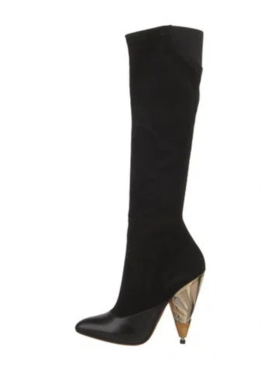 Pre-owned Givenchy Suede Leather Trim Embellishment Sock Boots In Black