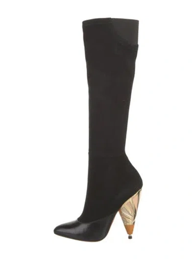 Pre-owned Givenchy Suede Leather Trim Embellishment Sock Boots In Black