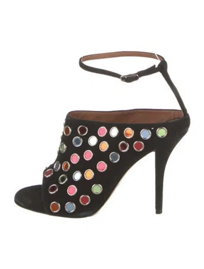 Pre-owned Givenchy Suede Polka Dot Print Sandals In Black