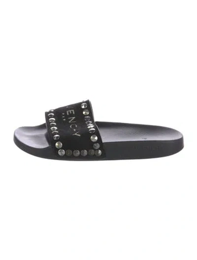 Pre-owned Givenchy Suede Printed Slides In Black