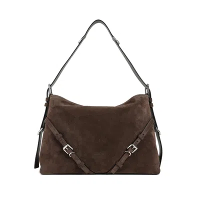 Givenchy Womens Ebony Brown Silver Voyou Medium Suede Shoulder Bag