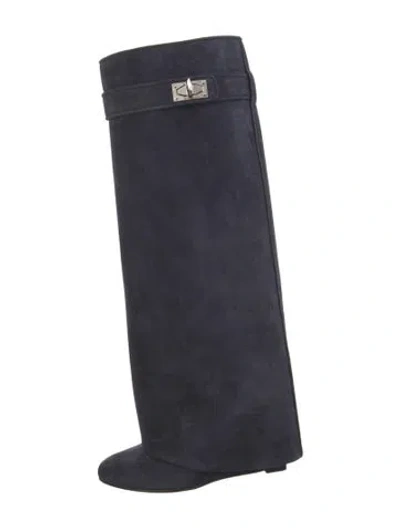 Pre-owned Givenchy Suede Slouch Boots In Blue
