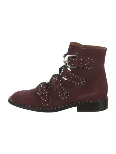 Pre-owned Givenchy Suede Studded Accents Boots In Burgundy
