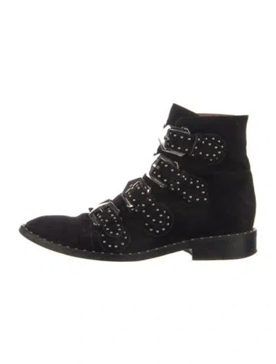 Pre-owned Givenchy Suede Studded Accents Combat Boots In Black