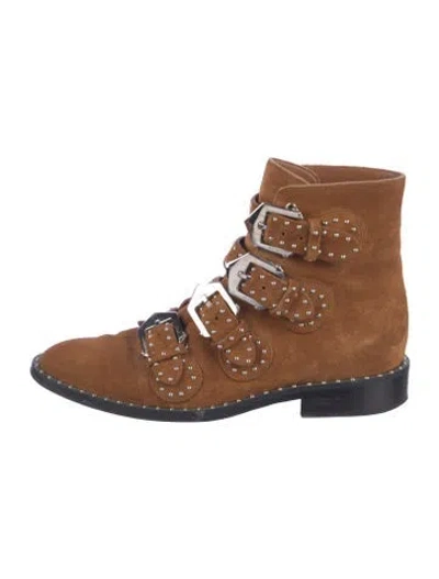 Pre-owned Givenchy Suede Studded Accents Combat Boots In Brown