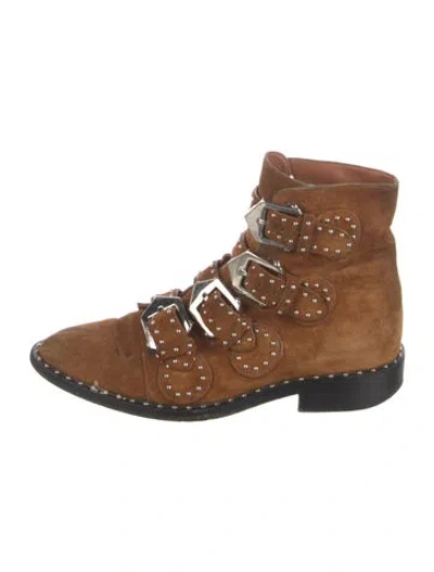 Pre-owned Givenchy Suede Studded Accents Combat Boots In Brown