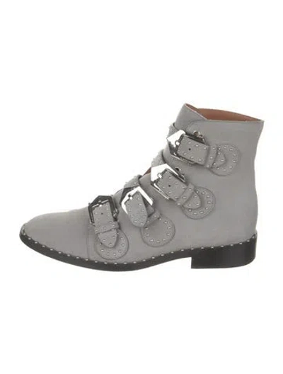 Pre-owned Givenchy Suede Studded Accents Combat Boots In Gray