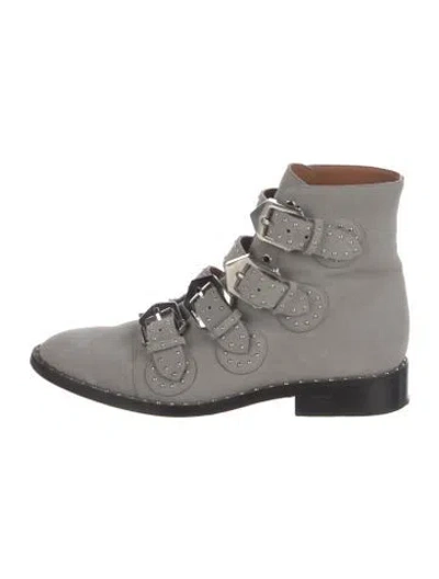 Pre-owned Givenchy Suede Studded Accents Combat Boots In Gray