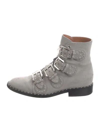 Pre-owned Givenchy Suede Studded Accents Combat Boots In Gray