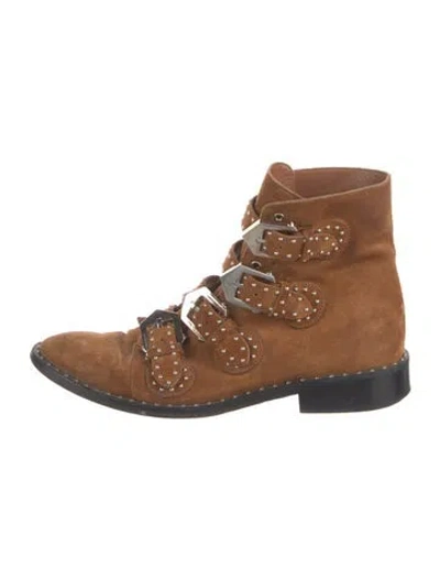 Pre-owned Givenchy Suede Studded Accents Lace-up Boots In Brown