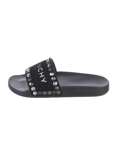 Pre-owned Givenchy Suede Studded Accents Slides In Black