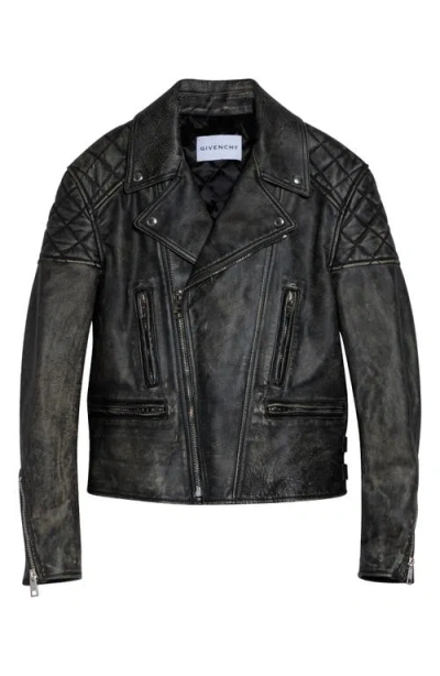 Givenchy Sunflower Back Leather Biker Jacket In Black