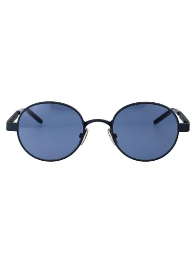 Givenchy Logo-engraved Round-frame Glasses In 91v Matte Blue / Blue