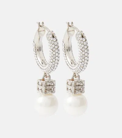 Givenchy Swarovski And Faux Pearl Hoop Earrings In Silver