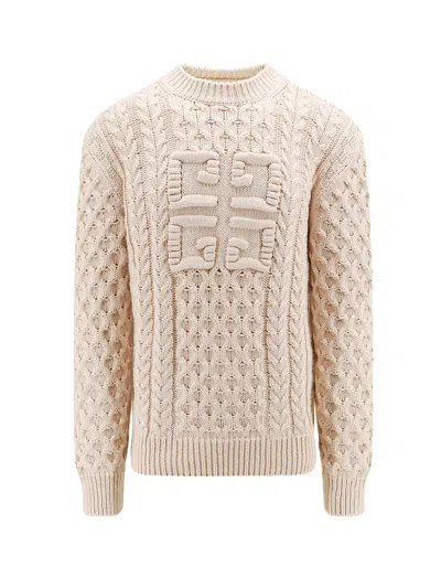 Givenchy Logo-jacquard Cable-knit Cotton-blend Sweater In Neutrals
