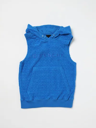 Givenchy Kids' Logo-embroidered Cotton Poncho In Blue