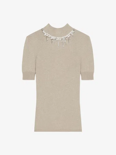 Givenchy Sweater In Wool And Cashmere With Crystals And Pearls In Natural Beige