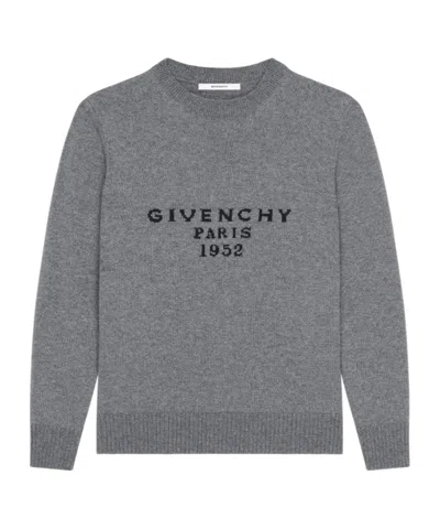 Givenchy Sweater In Wool Cashmere With  Signature In Gray
