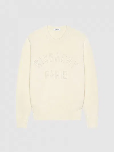 Givenchy Mens Ecru Brand-embroidery Crewneck Cotton Jumper In White