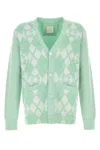 Givenchy Cardigan En Laine Argyle Monogramme 72 In Aquagreen