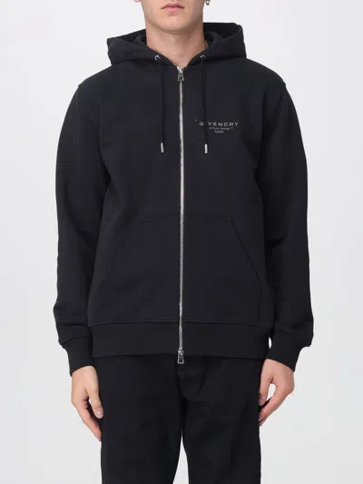 Givenchy Logo Stamp Zip-up Hooded Sweatshirt In Black