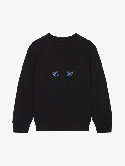 Givenchy Slim Fit Sweatshirt In Fleece With Cat Eye Embroidery In Black