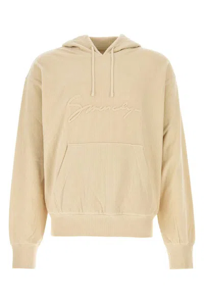 Givenchy Embossed Logo Velvet Hooded Sweatshirt In Beige O Tan
