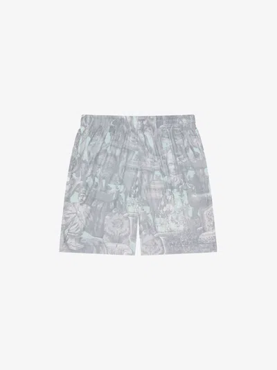 Givenchy Swim Shorts With Hubert Objects Print In Prussian Blue/grey