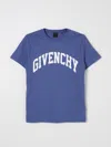 Givenchy Boy's Curved Logo-print T-shirt In Blau