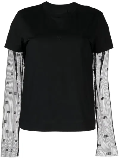 Givenchy 4g Plumetis Cotton And Tulle T-shirt In Black