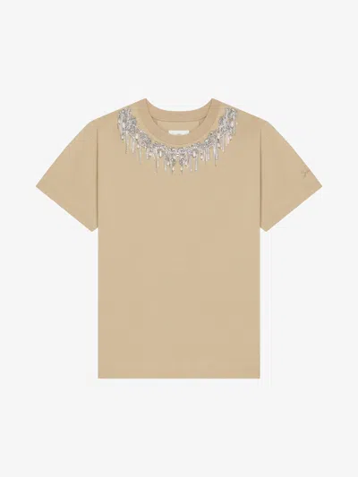 Givenchy T-shirt In Cotton With Crystals And Pearls In Beige Cappuccino