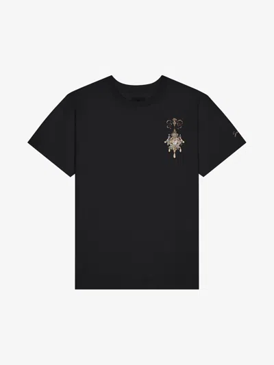 Givenchy T-shirt In Cotton With Embroidered Chandelier And Pearls In 001-black