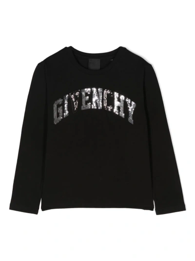 Givenchy Kids'  T-shirt Nera In Jersey Di Cotone Bambina In Nero
