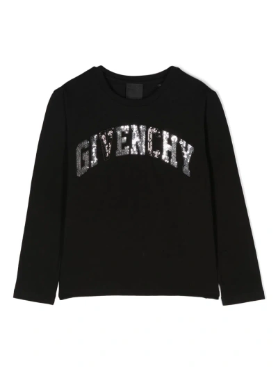 Givenchy T-shirt Nera In Jersey Di Cotone Bambina In Nero