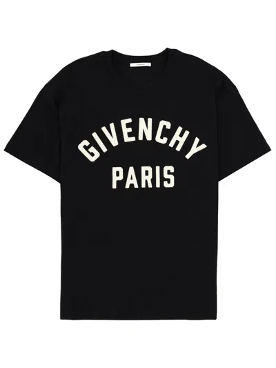 Givenchy Men Black Crewneck T-shirt With Maxi Logo Lettering On The Front In Cotton Man