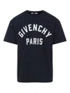 Givenchy Relaxed Fit Black Cotton T-shirt With Bold Logo Print In Blue