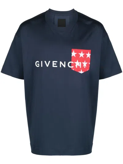 Givenchy Blue Logo-print Cotton T-shirt