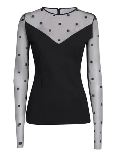 Givenchy 4g Tulle Long Sleeve Top In Black