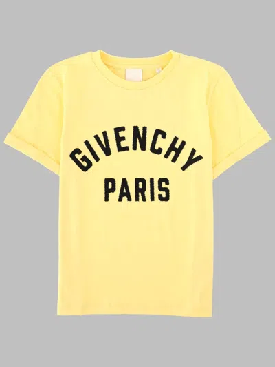 Givenchy Kids Mini Gros Grain Embroidered T-shirt With Zigzag Stitching In Yellow