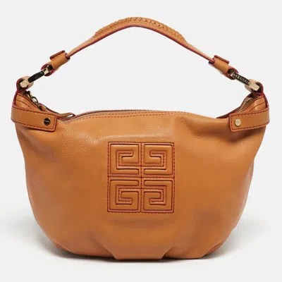 Pre-owned Givenchy Tan Leather Greca Logo Hobo In Brown
