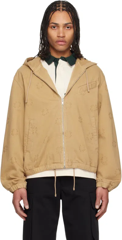 Givenchy Tan Monogram 72 Zipped Denim Jacket In 250-beige