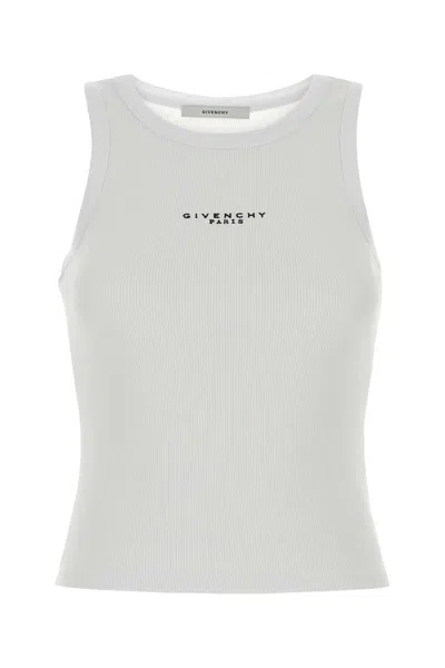 Givenchy White Sleeveless Top With Logo Lettering On The Front In Cotton Stretch Woman
